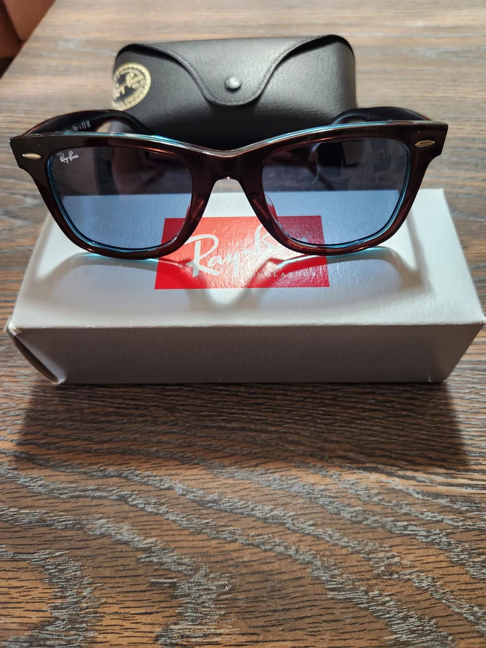 Ray-Ban Wayfarer Sunglasses - Blue Frames with Brown Lenses